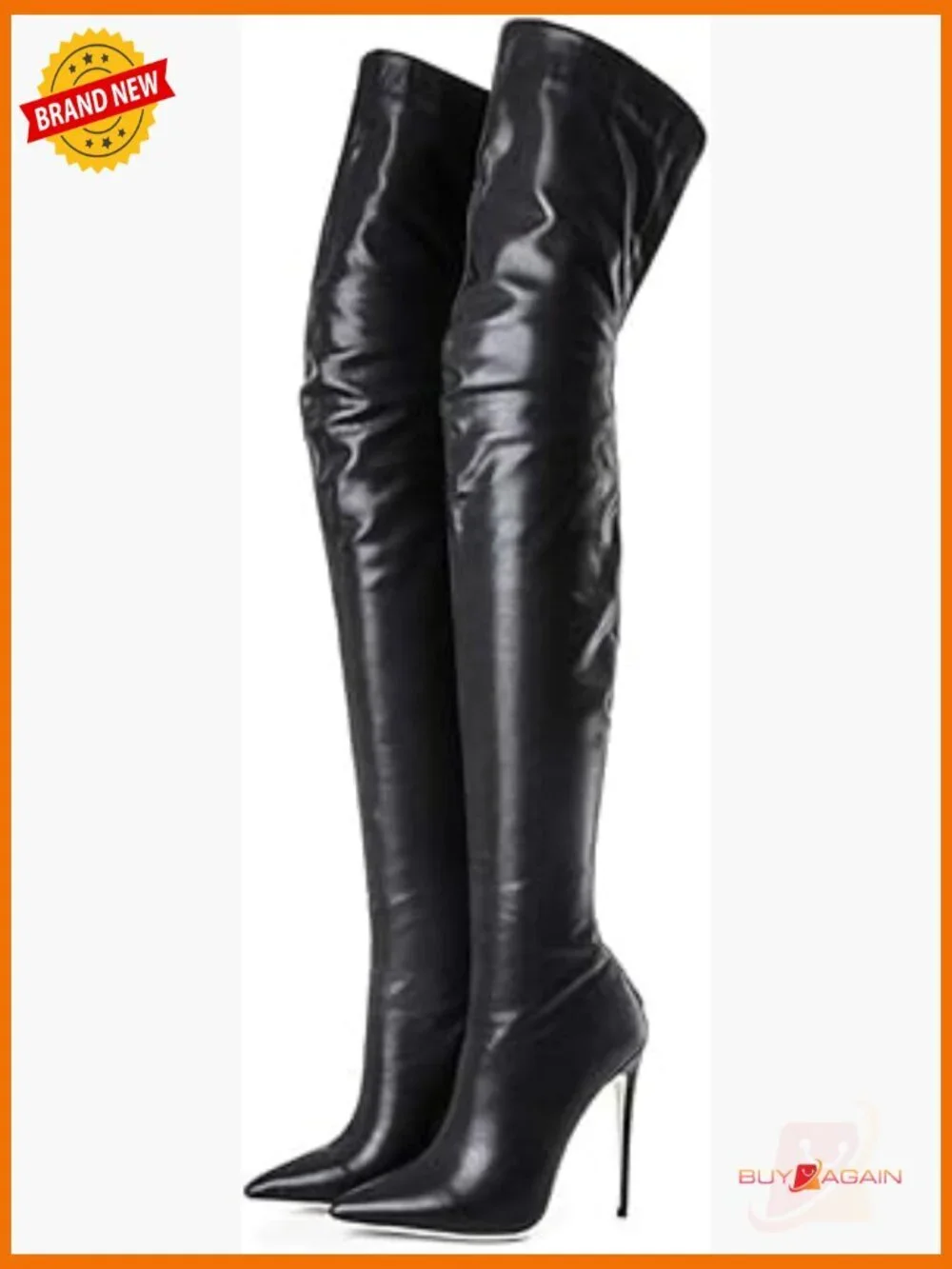 Over the Knee Boots High Heels Zipper PU Leather Thigh High Boots
